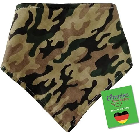 Dimples Camouflage Hundehalstuch grün schwarz - Dreieckstuch Bandana im Armylook für Hunde und Katzen - Geschenk für Rüden - Tarnfarben - Halstuch - Geschenk - Handgemachtes Hunde Accessoire 25cm