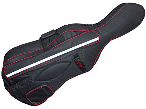 Hidersine CBB Series Padded Soft Cello Case - 3/4 Size - Padded Cello Case Bag with Accessory and Bow Pockets - Carry Straps for ease of use - Black/Red