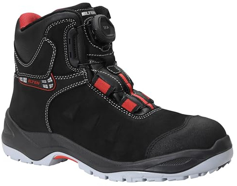 ELTEN Sicherheitsschuhe TILL BOA Mid ESD S3, Herren, Leder, Stahlkappe, leicht, robust, Schwarz/Rot, Größe: 49