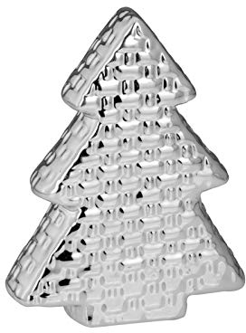 Porzellan Deko Tannenbaum 12 cm - silbern glänzender Porzellanbaum - kleiner Silberbaum ideal für die winterliche Dekoration oder dekorativ zu Weihnachten
