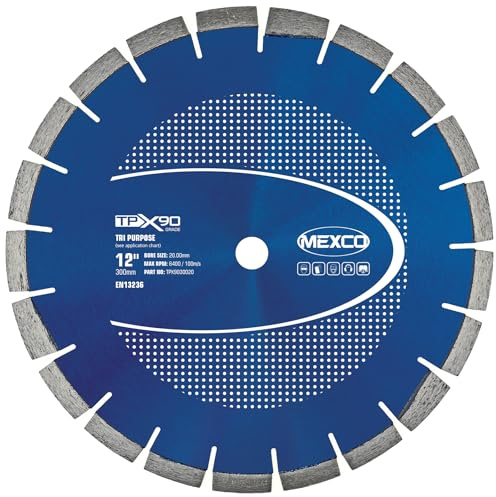 Mexco TPX90 Tri-Purpose Diamond Blade, Superior Multi-Material Cutting Disc for Concrete, Asphalt, Slate, Brick - 300mm, 12mm Segment Height