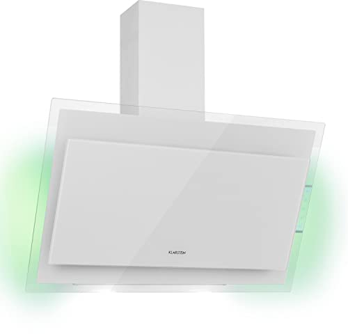 Klarstein Hotte Aspirante 90cm, Hottes de Cuisine Inclinées, Filtre de Hotte en Aluminium, Débit d'Air Puissant 601m³/h, LED, Ecran Tactile, Extracteur d'Air Silencieux, Hotte Efficace avec Evacuation