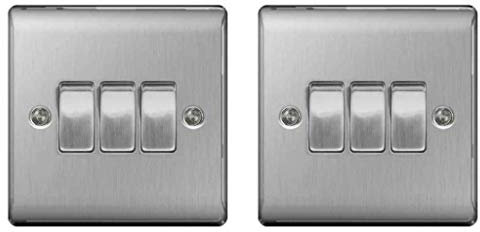 BG Nexus NBS43 Light Switch 3 Gang 2 Way 10 Amp Brushed Steel (Pack of 2)