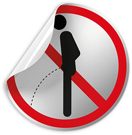 Kinekt3d Leitsysteme Folienschild Schild - Bitte im sitzen pinkeln 009 - D = 100 mm PVC Silber - Robuste Kratzfeste Folie - UV beständig - Perfekt für Glastüren und alle glatten Flächen