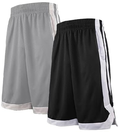 TopTie 2 Stück Herren Sport Shorts, Basketball Trainingsshorts Kurze Sporthose mit Taschen-Schwarz/Grau-M