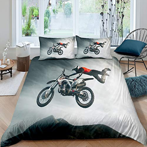 Motocross-Fahrer-Bettwäsche-Set für Kinder, Jungen, Männer, Kinder, Motorrad-Design, Steppdecke, Dirt Bike, Motorrad, Bettwäsche, Raumdekoration, Tagesdecke, Doppelbettgröße