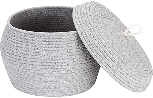 Sea Team Eleganter runder Baumwollseil-Aufbewahrungskorb mit Deckel - Multifunktionaler Organizer für Snacks, Handtücher uvm. - Ideal für Ihr Zuhause, 13 x 9 Zoll (Groß,Grau)