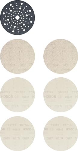 Bosch Professional 7x Starter Kit Expert M480 per Legno Duro, Vernice su Legno, Ø 150 mm, Grana 80/120/180, Accessorio Levigatrice Rotoorbitale