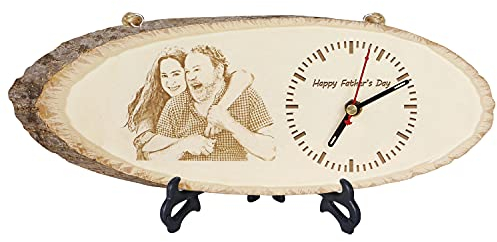 Personalisierbare Holz-Wanduhr Mit Foto, Holz Verbrannt, Schreibtisch-Foto-Uhr, Küche, Büro, Dekorative Uhren, Personalisierte Geschenke Für Papa