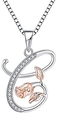 starchenie Collana Alfabeto con Rose Collana Lettera C Ciondolo Zirconi Collana in Argento 925 da Donna