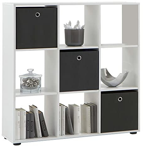 FMD Standregal mit 9 Fächern Weiß,Bücherregal,Organizer Bücherschrank,Bookshelf,Würfelregal,Standregal,Pflanzenregal,Raumteiler,für Wohnzimmer, Schlafzimmer, Küche