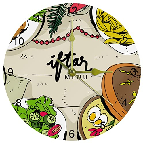 Iftar Ramadhan Menú Comida en Tajine Tradicional Reloj de pared redondo Reloj de acrílico Decoración del hogar para oficina Sala de estar Dormitorio