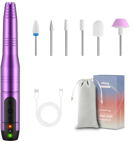 【2023 Upgraded】Elektrische Nagelfräser für Gelnägel - efuly Kabelloser Ruhige Nagelfeile mit 20000U/Min Einstellbarer Nail Drill, USB Aufladbar Fräser Nägel, Maniküre Pediküre Set, Fußpflege - Violett