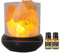 Essential Oil Diffuser, Natural Himalayan Salt Rock Lamp with Dimmer Switch, Aromatherapy Night Lamp with Diffuser, Desktop Led Lights with Air Purification Function(with two essential oil) (black)