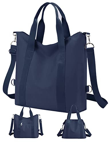 LIVACASA Bolsos de Mujer 2 en 1 Repelente al Agua Bolso Hombro y Bolso Bandolera Mujer Informal Multifuncional Tote Bag Bolso Portatil por Trabajo y Compras Azul Marino M