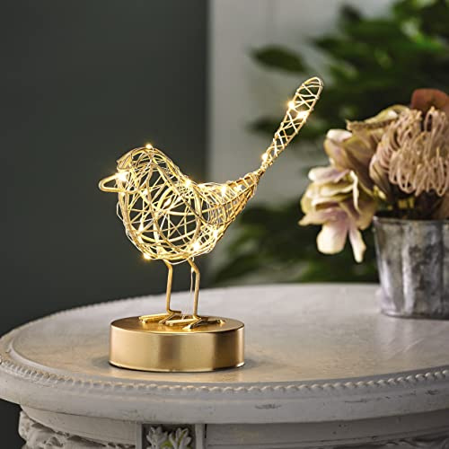 mysmartbuy.com Robin LED Light Decoration – 21x20x10cm Freestanding Bird Ornament Wire Sculpture with 20 Warm White LEDs – Indoor Home Festive Christmas Decoration