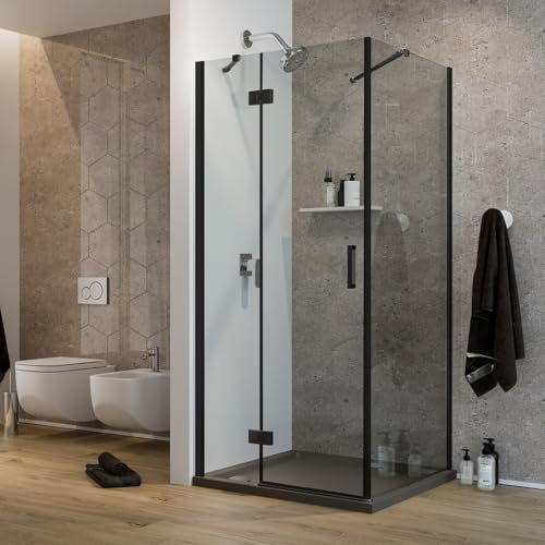 Box Doccia 120x60 CM H190 Trasparente mod. Flip Black Anta + Fisso