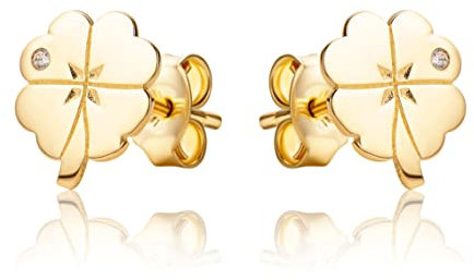 Ohrstecker Kleine Kleeblatt Ohrringe Aus 14 Karat 585 Gelbgold Mit Einem Zirkonia