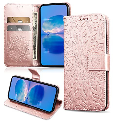 FCAXTIC Hülle Kompatibel mit Samsung Galaxy A71 4G, Magnet PU Leder Tasche Flip Schutzhülle, Brieftasche Klappbar Hülle, Roségold