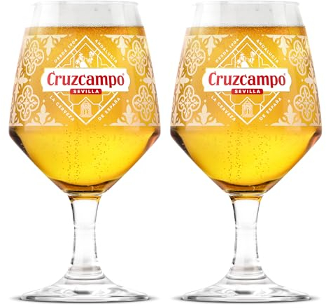 Roxley | Cruzcampo Pint Beer Lager Glass Glasses X2 | Lager Beer 56Cl Size Glass Man Cave | Made in UK