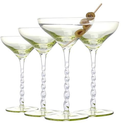 WHOLE HOUSEWARES Juego de 4 vasos de Martini, vasos de cristal vintage aptos para lavavajillas, elegante copa trenzada de Martini, cristalería para cócteles y fiestas.