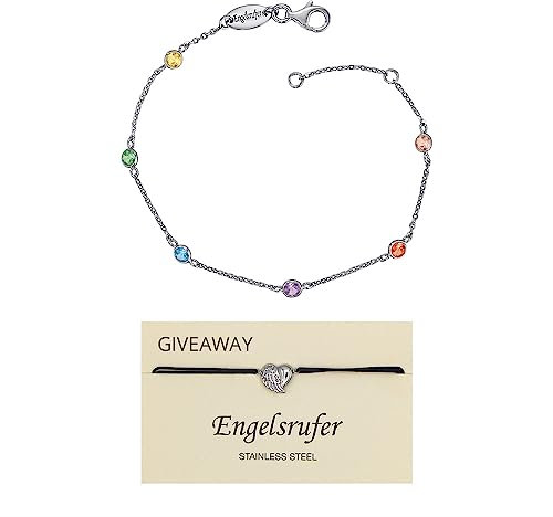 Engelsrufer Set Damen Armband aus Sterling Silber, Zirkonia, Multicolor, Karabinerverschluss inkl. Armband Herzflügel aus Edelstahl, Größenverstellbar, SET ERB-LILMOON-ZIM + ERJC-HEARTWING