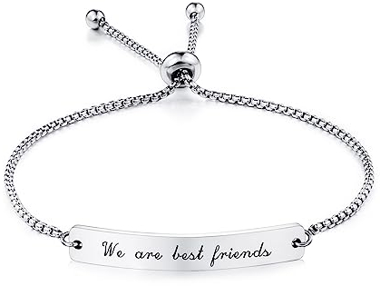 INBLUE Personalisierte Bar Herz Armband Gravur Name Datum Edelstahl Verstellbare Fußkettchen Link für Frauen Freundin Bester Freund Brautjungfer Geschenk (Silber)