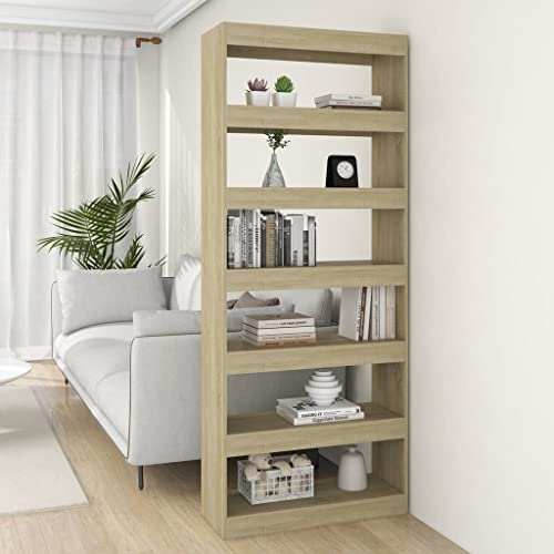 Higsose Bücherregal/Raumteiler Sonoma-Eiche Holzwerkstoff Wohnzimmer Möbel Regal Schmal Holzregal Standregal BüCherregal Organizer Holz Vielseitige Regal Vitrinenschrank Raumteiler Holz 80x30x198 cm
