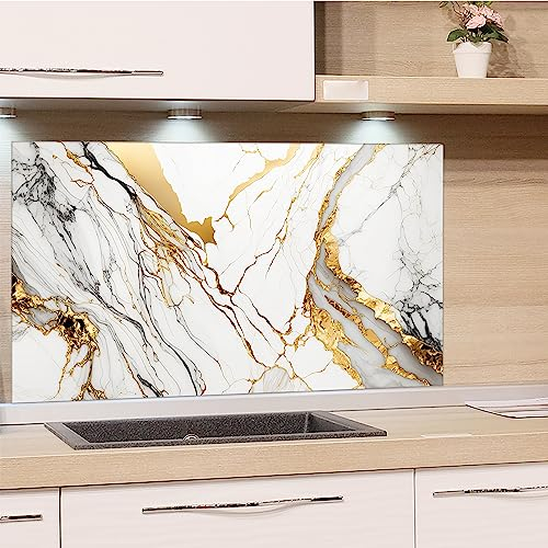GRAZDesign Spritzschutz Küche Marmor Gold Muster | Küchenrückwand Glasplatte | Rückwand Küche hinter Herd | 60x40cm
