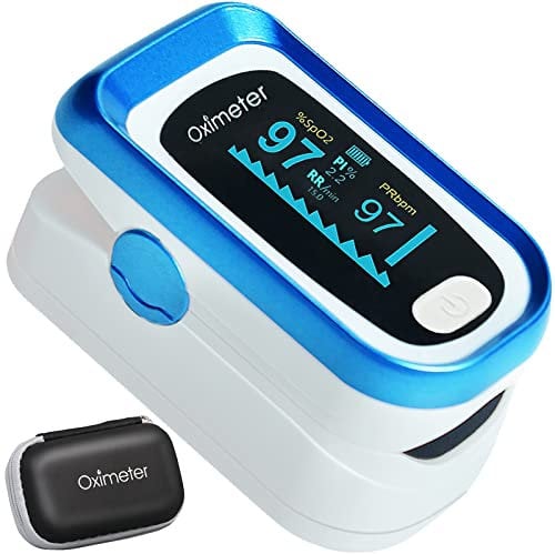 Pulse Oximeter Fingertip, Oxygen Meter Finger Pulse Oximeter, Oximeter Blood Oxygen Saturation Monitor, Accurate SpO2 Pulse Reading, Pulse OX with Carrying Bag and Lanyard (Blue)