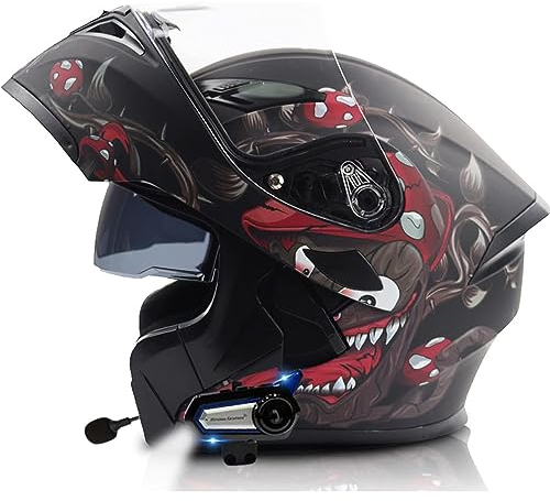 RUYICZB Motorradhelm, Modulare Klapphelme Mit Bluetooth-Helm, Integral-Motorradhelme, DOT-Zertifiziert, Automatische Anrufbeantwortung, Geräuschunterdrückung, Freisprecheinrichtung,E,S