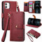 VEEMOS Zipper Wallet Case for Apple iPhone 12 / iPhone 12 Pro Phone Case with Purse Card Holders RFID Blocking Leather Flip Case Book Cover Wrist Strap Women - Red