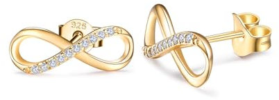 ADVIOK Infinity Gold Earrings Sterling Silver Stud Earring AAA Cubic Zirconia Silver 925 & Gold Plated for Women Jewellery Gifts for her Girls Sister Girlfriend Ladies