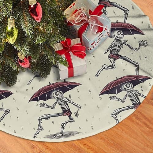48 Christmas Tree Skirt Plush Xmas Tree Skirt Skeleton Dancing with Umbrella Xmas Tree Mat Christmas Tree Mat for Holiday Tree Skirt Ornaments Xmas Tree Skirt Base Cover for New Year Decorations