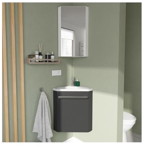 MOB-IN Ensemble Lave-Mains d'angle SKINO Gris + Vasque + Miroir