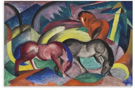 NeAFP Franz Marc Artwork - Drei Pferde Druck Poster Kunstwerke Kunstdruck Wandkunst Gemälde Leinwand Geschenk Dekor Zuhause Dekorativ 50 x 75 cm