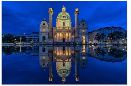 Leinwandbilder Skyline,Karlskirche Wien Österreich,Bild auf Leinwand Panorama Stadt,XXL Wandbild-Kunstdruck Wohnzimmer Wanddekoration20x30cm(8x12in) Rahmenlos