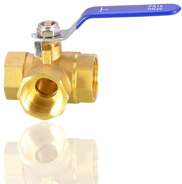 ieron 3-Wege-Kugelhahn DN20 (T-Port) Rohr T-Typ Messing Kugelhahn 3/4 Zoll BSP Innengewinde Messing Edelstahl Hebelgriff