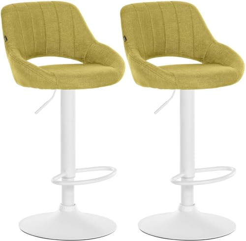 CLP Barhocker 2er Set höhenverstellbar mit Lehne Milet, Barstühle gepolstert Stoffbezüge, Tresenstühle mit Metallgestellen drehbar, | Farbe grün Material Gestell Metall matt Weiss
