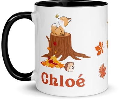 Chatcripant Mug Enfant Personnalisée Prénom Tasse Cadeau Mignon Verre Petit Garçon Fille Gobelet École Maternelle Personnalisable Dinosaure Robot Espace Insectes Renard (Automne)