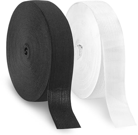 2 Stück Gummiband Breit 25mm, 12 Meter/13 Yards Gummiband zum Nähen Weiß Schwarz,Hohe Elastizität Breites Gummiband,Hosengummi,Gummizugband,Gummiband Nähen für DIY Nähen Kleidung Hosen Zubehör