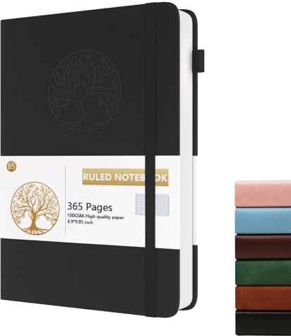 Dzhzal Liniertes Notizbuch mit Baummotiv, B5 365 Seiten College-Lineatur 100 gsm, Dicke Notizbücher zum Schreiben, Hardcover Leder Tagebuch für Frauen und Männer für Arbeit, Business, Schule