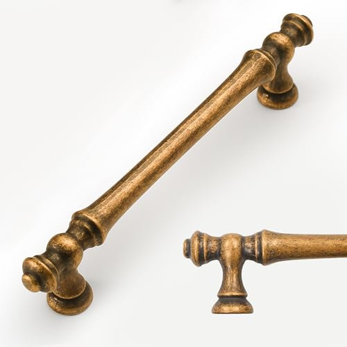 Amerdeco 6 Pack Antique Brass Cabinet Pulls 128mm Hole Center Cabinet Hardware Kitchen Cabinet Handles for Bathroom Drawer Pulls Dresser Pulls AM022