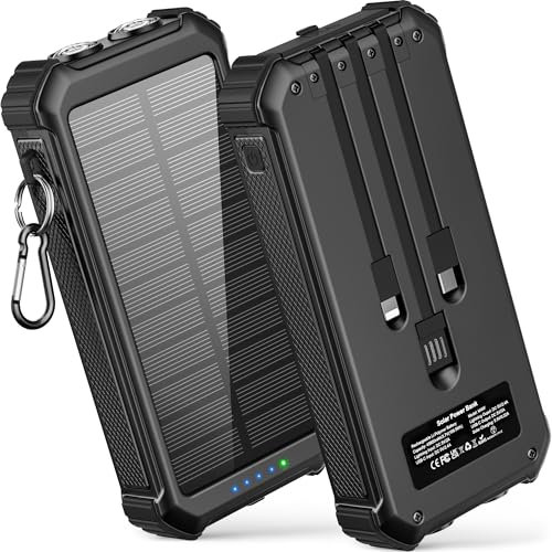 LATIMERIA Chargeur solaire, chargeur de téléphone portable avec entrée USB C, 5 V 3,1 A QC 3.0, charge rapide pour téléphone portable, batterie externe compatible avec iPhone, Samsung, Google, etc