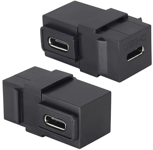 AAOTOKK Connettore jack USB C 3.1 Keystone a 90 gradi ad angolo retto USB 3.1 di tipo C femmina a femmina, adattatore per presa trapezoidale a parete (90 gradi/nero/confezione da 2)