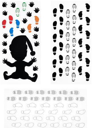 Oblique Unique Sticker Set Wichtel Hände Fußabdrücke Aufkleber DIY Fenster Deko Dekoration für Weihnachten Adventszeit zum Basteln