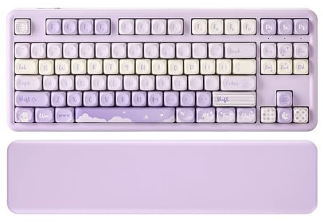 YUNZII B87 Tastiera Wireless Gaming,QMK/VIA Tastiera Wireless Meccanica,Guarnizione Tastiera RGB con Simpatici Copritastiera MOA,Poggiapolso,BT5.0/2.4G/USB-C NKRO per Win/Mac (viola, milk v2)