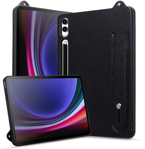 Rosbtib Custodia per Samsung Galaxy Tab S10 Plus 2024/S9 Plus/S8 Plus/S7 Plus 12.4, antiurto con supporto Slim Edition Tablet Cover in similpelle per Galaxy Tab S10+/S9+ (Cinturino a mano), Nero