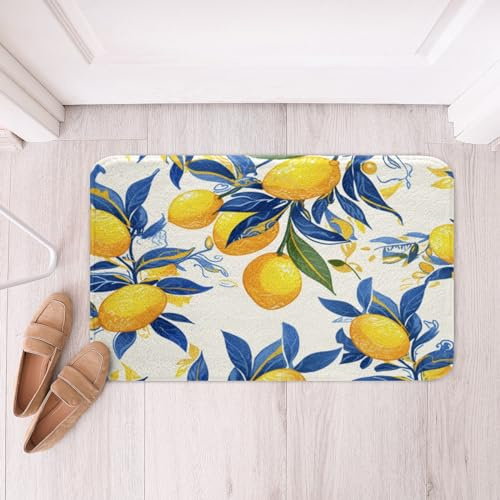 Homemissing Zitrone Badematte 40x60cm Cartoon Zitrone Badezimmerteppich für Jungen Mädchen Frisch Obst rutschfest Badteppiche Sommer Badvorleger