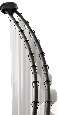 Zenna Home Tringle à rideau de douche à double tension incurvée, sans perçage, réglable de 127 à 183 cm, facile à installer, antirouille, noir mat